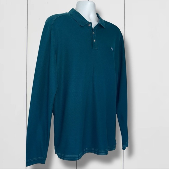 Tommy Bahama IslandZone SUPIMA® Cotton Long Sleeve Polo Shirt XLTeal Blue - Picture 10 of 13
